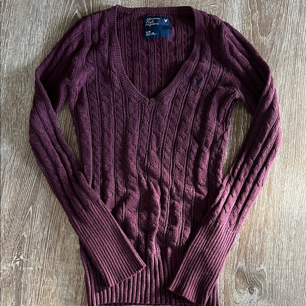 American Eagle Outfitters V-Neck Sweater - Deep Burgundy